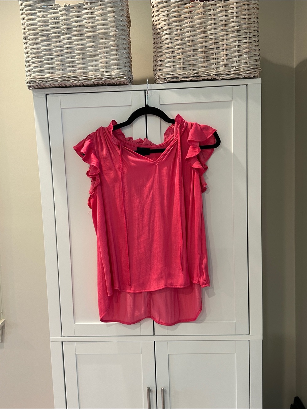 Women's Bright Pink Ruffle Sleeve Blouse